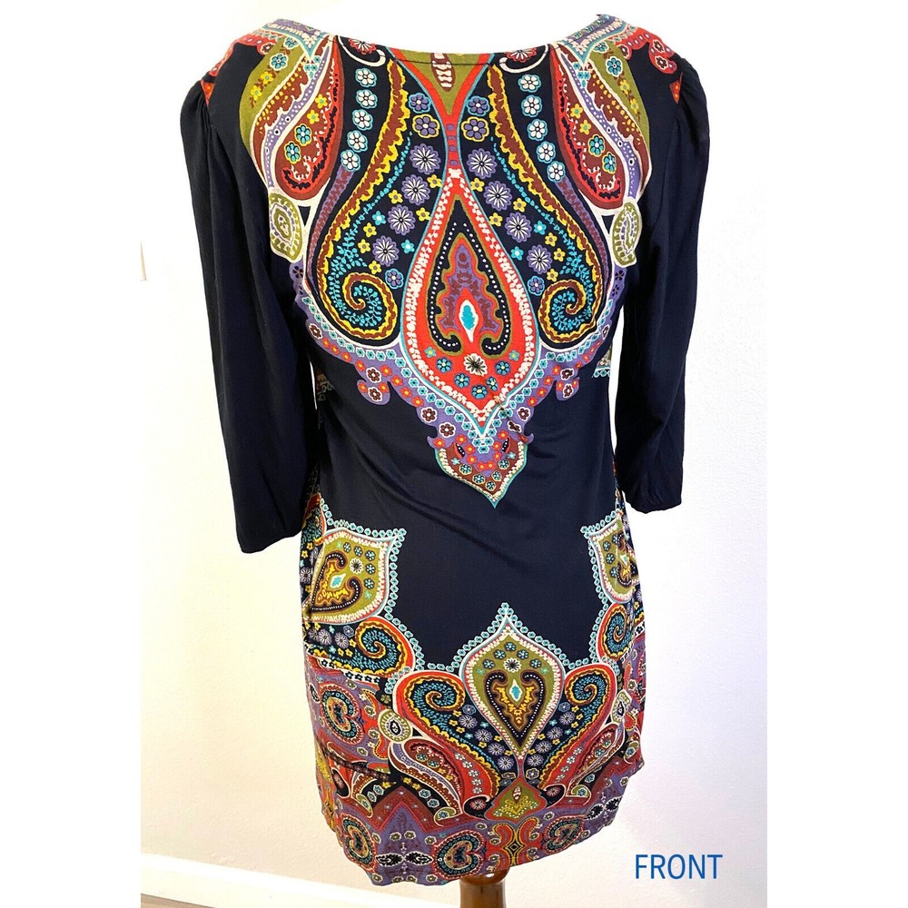 Cha Cha Vente Women's Paisley Mandala Printed Black Dress, Size S